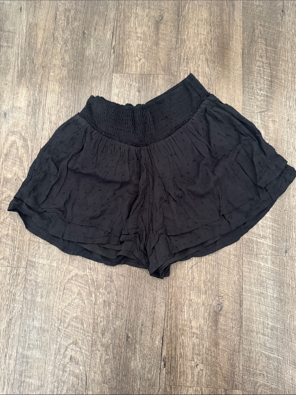 Hollister Black High-Waist Smocked Ruffle Shorts